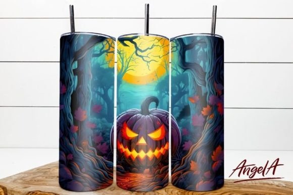 3D Halloween Tumbler Wrap: Scary Pumpkin Design