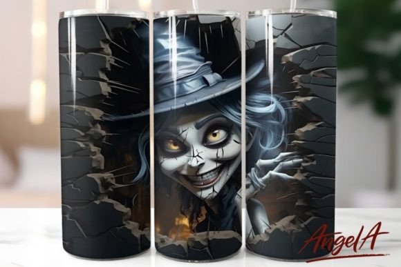 3D Halloween Tumbler Wrap: Scary Witch Design
