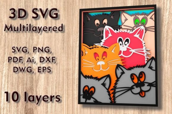 Cats 3D SVG Multilayer Laser Cut Files