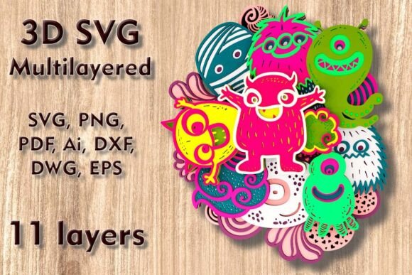 Evaluating Cute Monsters 3D SVG Multilayer Files for Laser Cutting and Crafting