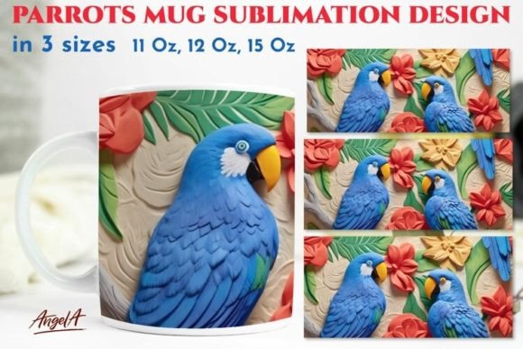 Mug Blue Bird Parrots Exotic Flowers 3d Sublimation Design