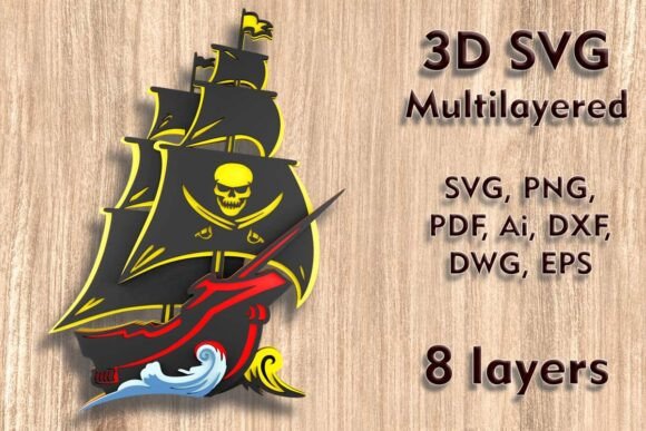 Pirate Ship 3D SVG Multilayer Laser File