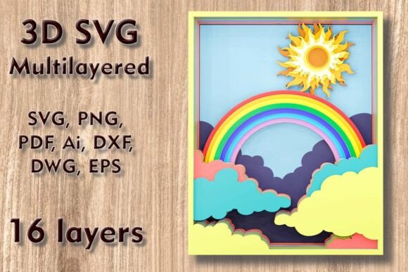 Rainbow 3D SVG Multilayer Laser Cut File
