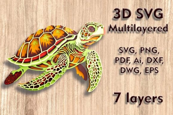 Sea Turtle 3D SVG Multilayer Laser Files