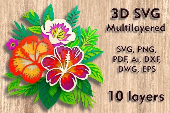 Stunning Hibiscus 3D SVG Multilayer Files