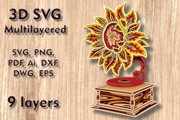 Sunflower Gramophone 3D SVG Multilayered: A Guide to Precision Laser Cutting and Layered Wall Art