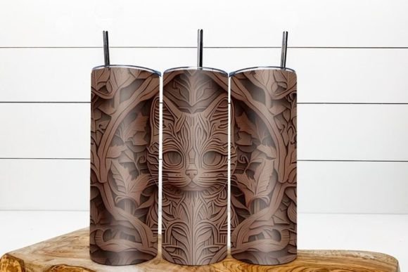 Tooled Leather Cat 3D Tumbler Designs
