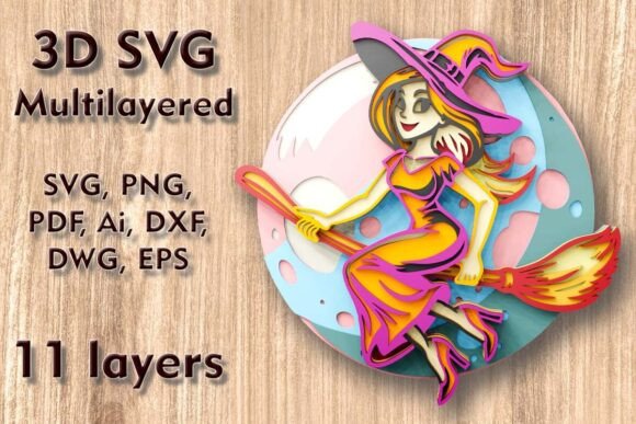 Witch 3D SVG Multilayer Laser Files: Creating Enchanting Layered Decor